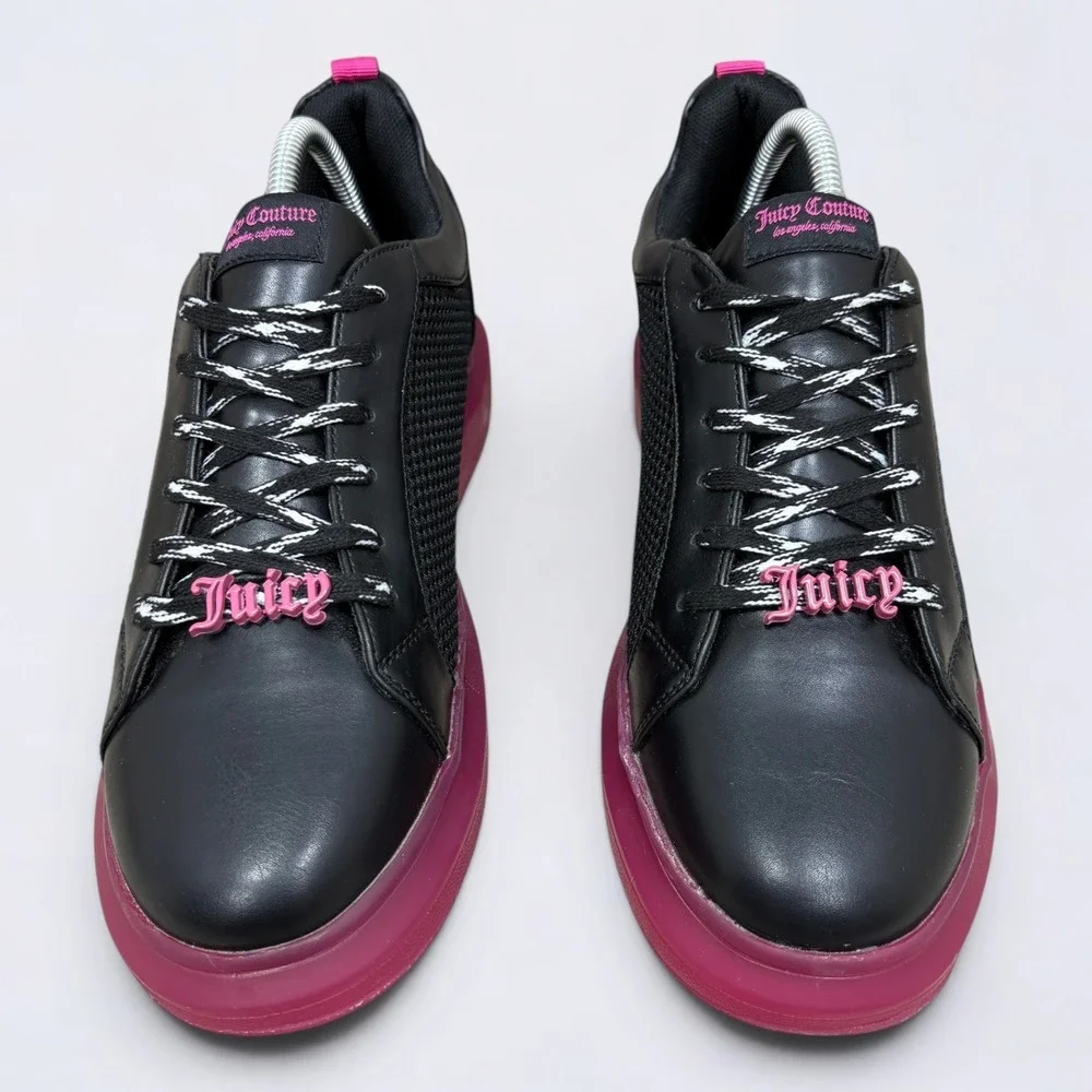 Juicy Couture Demi Sneakers Womens 9 Black Pink Platform Mesh Logo Lace Charms